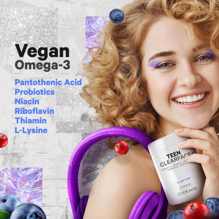 Codeage Teen Clearface Daily Multivitamin & Minerals, Complex De Multivitamine Pentru Adolescenti Pentru Ten Sanatos, 60 Cps Codeage Teen Clearface Daily Multivitamin & Minerals, Complex De Multivitamine Pentru Adolescenti Pentru Ten Sanatos, 60 Cps