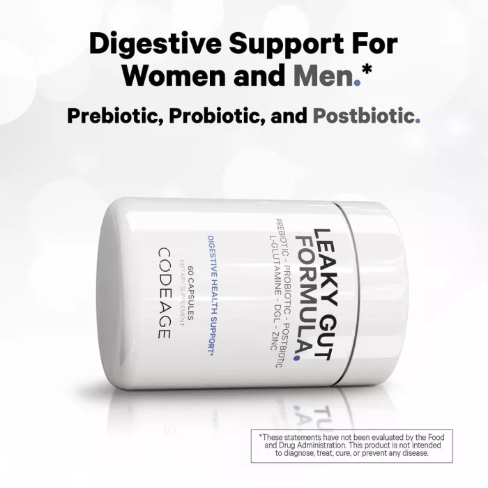 Codeage Leaky Gut Supplement - L-glutamine, Prebiotics, Probiotics, Postbiotic, Formula Avansata Pentru Sanatatea Intestinala, 60 Cps Codeage Leaky Gut Supplement - L-glutamine, Prebiotics, Probiotics, Postbiotic, Formula Avansata Pentru Sanatatea Intestinala, 60 Cps