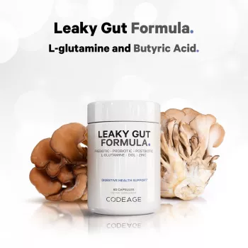 Codeage Leaky Gut Supplement - L-glutamine, Prebiotics, Probiotics, Postbiotic, Formula Avansata Pentru Sanatatea Intestinala, 60 Cps