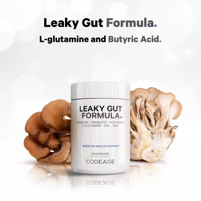 Codeage Leaky Gut Supplement - L-glutamine, Prebiotics, Probiotics, Postbiotic, Formula Avansata Pentru Sanatatea Intestinala, 60 Cps Codeage Leaky Gut Supplement - L-glutamine, Prebiotics, Probiotics, Postbiotic, Formula Avansata Pentru Sanatatea Intestinala, 60 Cps