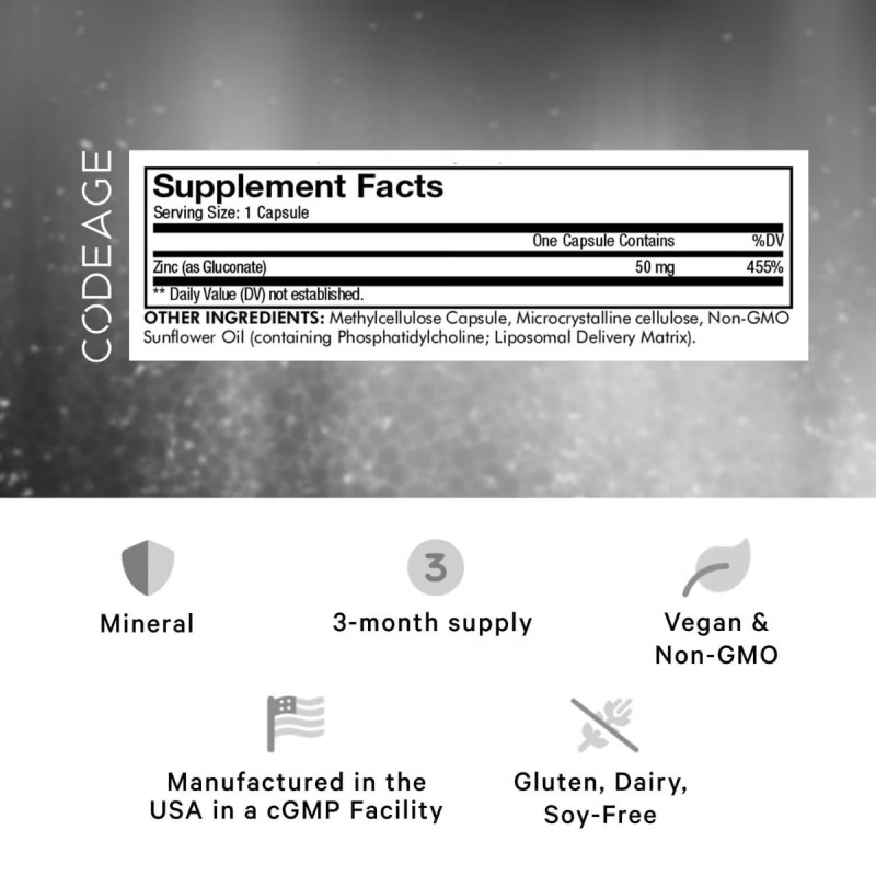 Codeage Liposomal Zinc 50+, Zinc Lipozomal 50+ Complex De Fosfolipide, 100 Cps
