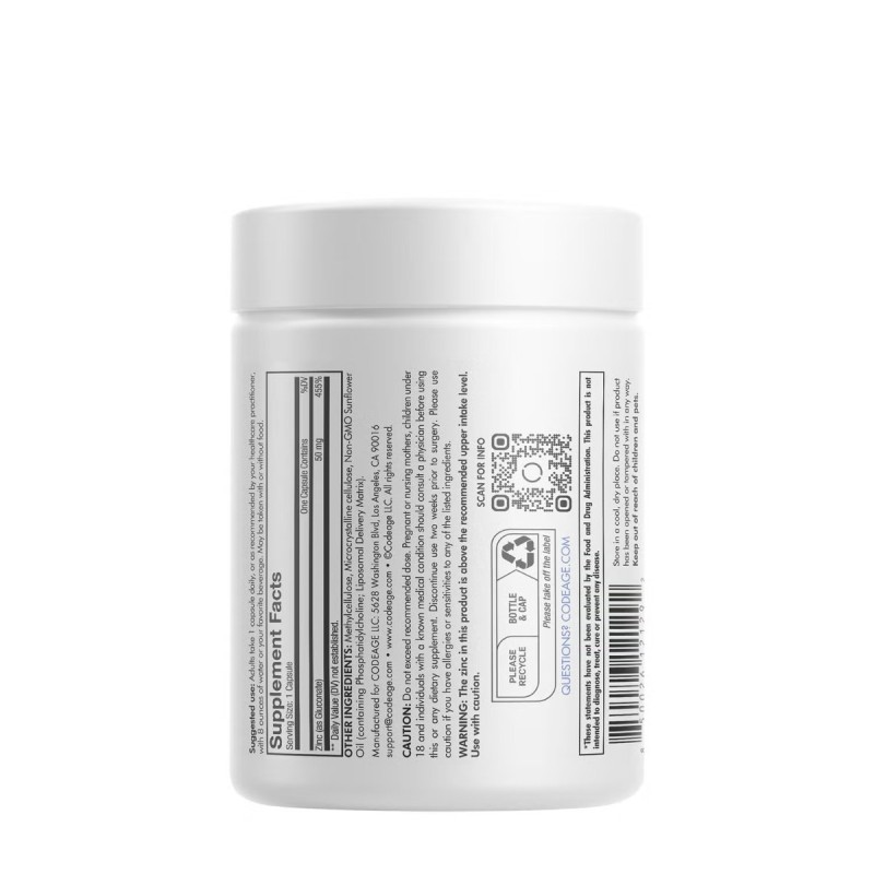 Codeage Liposomal Zinc 50+, Zinc Lipozomal 50+ Complex De Fosfolipide, 100 Cps