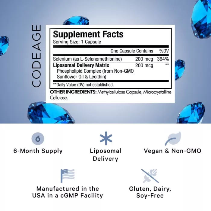 Codeage Liposomal Selenium+ Selenomethionine Phospholipid Complex, Seleniu Lipozomal Complex Cu Fosfolipide Din Selenomentionina, 180 Cps Codeage Liposomal Selenium+ Selenomethionine Phospholipid Complex, Seleniu Lipozomal Complex Cu Fosfolipide Din Selenomentionina, 180 Cps