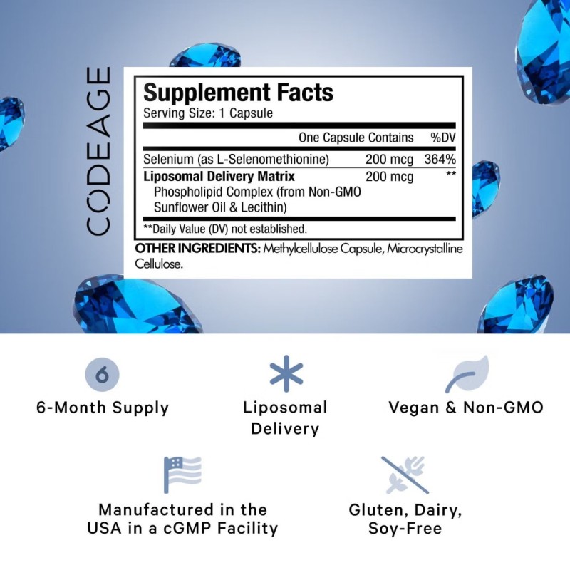 Codeage Liposomal Selenium+ Selenomethionine Phospholipid Complex, Seleniu Lipozomal Complex Cu Fosfolipide Din Selenomentionina, 180 Cps