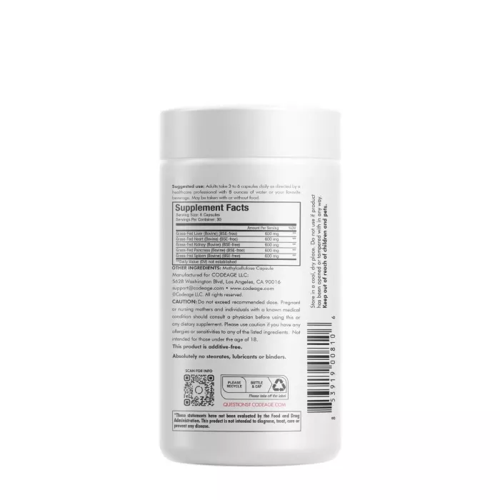 Codeage Grass-fed Beef Organs, Supliment Premium Cu Organe De Vite Hranite Cu Iarba, 180 Cps Codeage Grass-fed Beef Organs, Supliment Premium Cu Organe De Vite Hranite Cu Iarba, 180 Cps