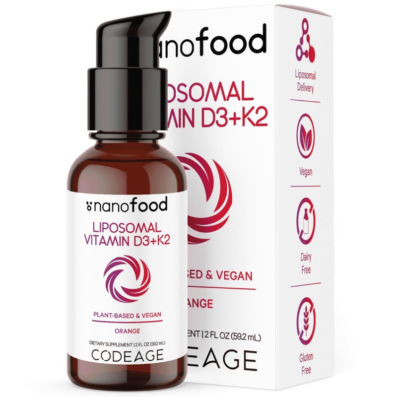 Codeage Liposomal Vitamin D3+k2 Orange Flavor, Vitamina D3+k2 Lipozomala Cu Aroma De Portocala, Formula Avansata Pentru Absorbtie Superioara, 59.2 Ml