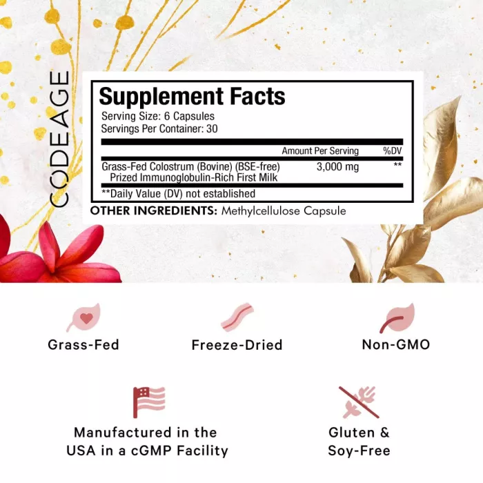 Codeage Immuno Bovine Colostrum, Colostru Bovin Bogat In Imunoglobuline, 180 Cps Codeage Immuno Bovine Colostrum, Colostru Bovin Bogat In Imunoglobuline, 180 Cps