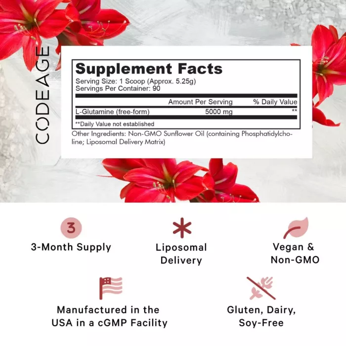 Codeage Liposomal L-glutamine Powder, L-glutamina Lipozomala Pentru Sustinerea Sanatatii Musculare Si Digestive, Fara Aroma, 472.5 G Codeage Liposomal L-glutamine Powder, L-glutamina Lipozomala Pentru Sustinerea Sanatatii Musculare Si Digestive, Fara Aroma, 472.5 G