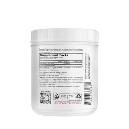 Codeage Liposomal L-glutamine Powder, L-glutamina Lipozomala Pentru Sustinerea Sanatatii Musculare Si Digestive, Fara Aroma, 472.5 G