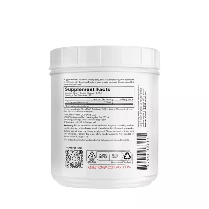 Codeage Liposomal L-glutamine Powder, L-glutamina Lipozomala Pentru Sustinerea Sanatatii Musculare Si Digestive, Fara Aroma, 472.5 G Codeage Liposomal L-glutamine Powder, L-glutamina Lipozomala Pentru Sustinerea Sanatatii Musculare Si Digestive, Fara Aroma, 472.5 G