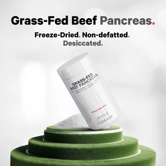 Codeage Grass-fed Beef Pancreas, Formula Premium Pentru Sustinerea Pancreasului, 180 Cps