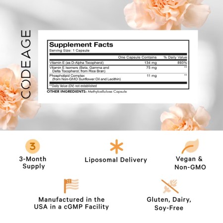 Codeage Liposomal Vitamin E, Vitamina E Liposomala, 90 Cps