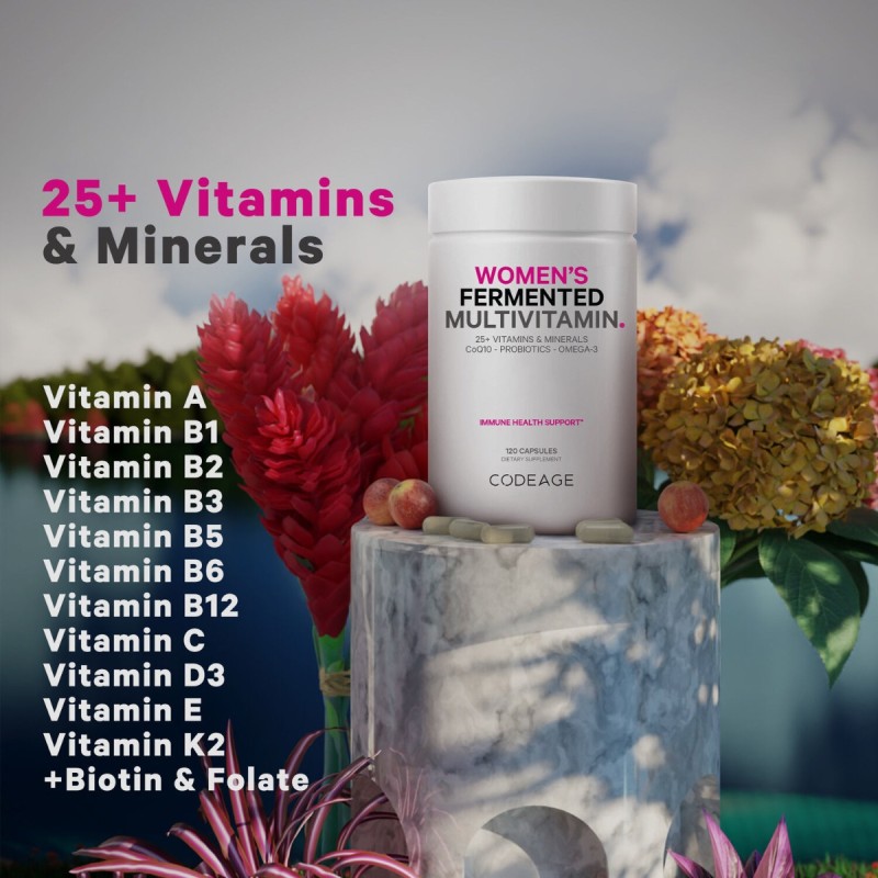 Codeage Women’s Fermented Multivitamin, Multivitamine Fermentate Pentru Femei Cu Coq10, Probiotice, Omega 3, 120 Cps