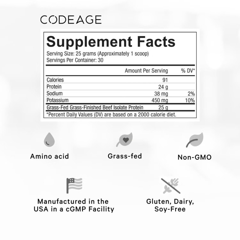 Codeage Beef Isolate Protein, Proteina Izolata Din Vita, Fara Aroma, 750 G