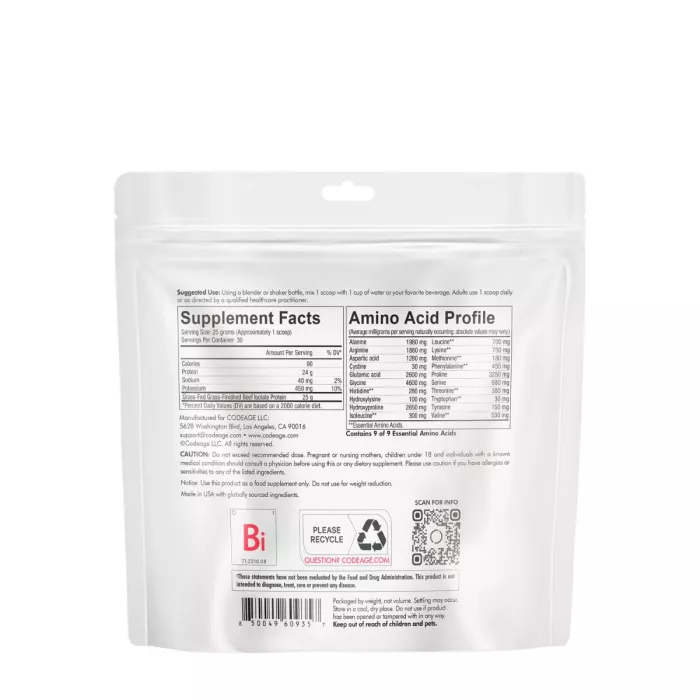 Codeage Beef Isolate Protein, Proteina Izolata Din Vita, Fara Aroma, 750 G Codeage Beef Isolate Protein, Proteina Izolata Din Vita, Fara Aroma, 750 G