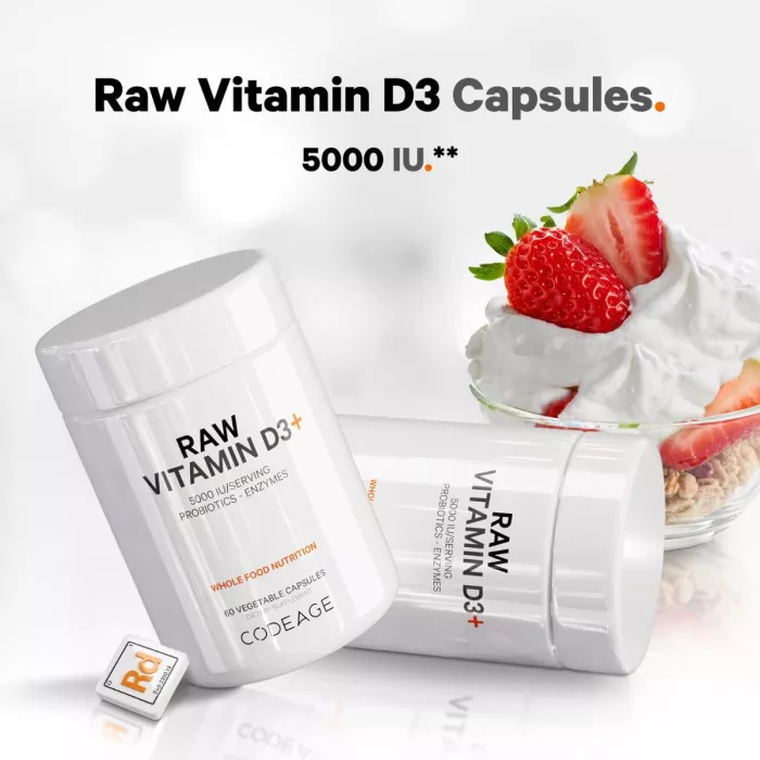 Codeage Raw Vitamin D3, Vitamina D3 (5000 Iu) Naturala Din Saccharomyces Cerevisiae, 60 Cps Codeage Raw Vitamin D3, Vitamina D3 (5000 Iu) Naturala Din Saccharomyces Cerevisiae, 60 Cps
