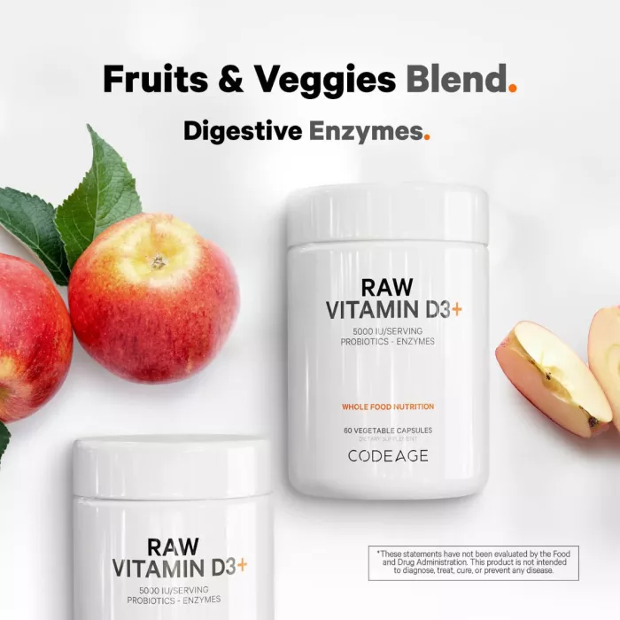 Codeage Raw Vitamin D3, Vitamina D3 (5000 Iu) Naturala Din Saccharomyces Cerevisiae, 60 Cps Codeage Raw Vitamin D3, Vitamina D3 (5000 Iu) Naturala Din Saccharomyces Cerevisiae, 60 Cps