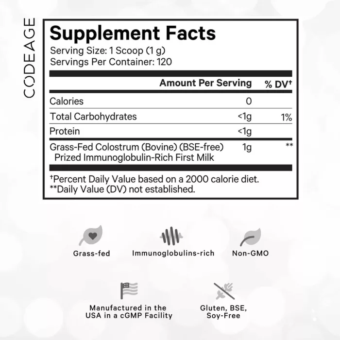 Codeage Bovine Colostrum Powder Unflavored Immunoglobulin Rich, Colostru Bovin Cu Imunoglobuline Pentru Imunitate Si Digestie Fara Aroma, 120g Codeage Bovine Colostrum Powder Unflavored Immunoglobulin Rich, Colostru Bovin Cu Imunoglobuline Pentru Imunitate Si Digestie Fara Aroma, 120g