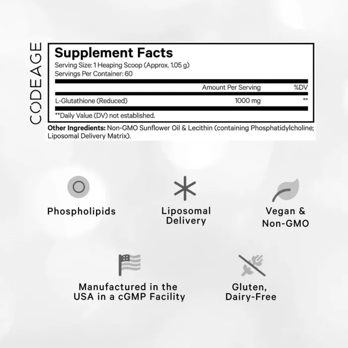 Codeage Liposomal Glutathione, Glutation Lipozomal Pudra 1000 Mg, 63g Codeage Liposomal Glutathione, Glutation Lipozomal Pudra 1000 Mg, 63g