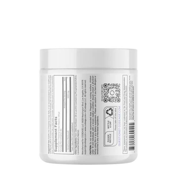 Codeage Liposomal Glutathione, Glutation Lipozomal Pudra 1000 Mg, 63g Codeage Liposomal Glutathione, Glutation Lipozomal Pudra 1000 Mg, 63g