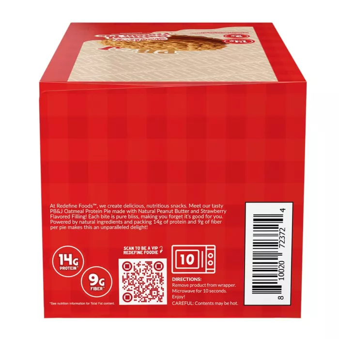 Redefine Foods Oatmeal Protein Pie, Prajitura Proteica Cu Ovaz Cu Aroma De Unt De Arahide Si Gem De Capsuni, 70g