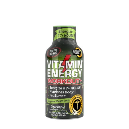 Vitamin Energy Workout+ Liquid Supplement, Shot Cu Vitamine Pentru Performanta Si Energie, Cu Aroma De Mar Verde, 57 Ml