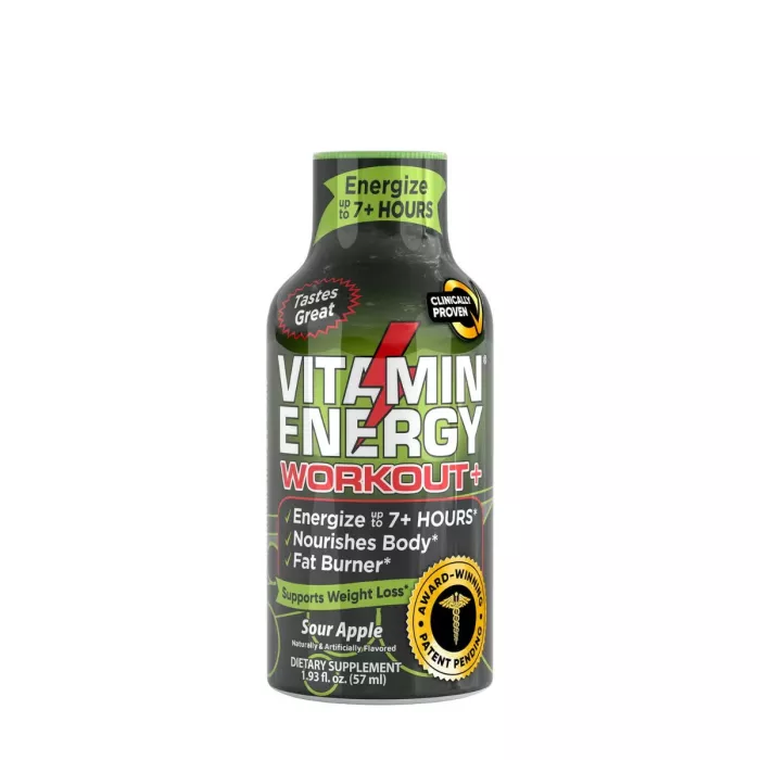 Vitamin Energy Workout+ Liquid Supplement, Shot Cu Vitamine Pentru Performanta Si Energie, Cu Aroma De Mar Verde, 57 Ml