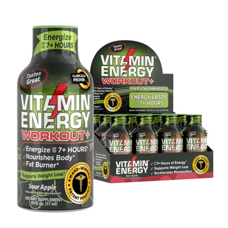 Vitamin Energy Workout+ Liquid Supplement, Shot Cu Vitamine Pentru Performanta Si Energie, Cu Aroma De Mar Verde, 57 Ml
