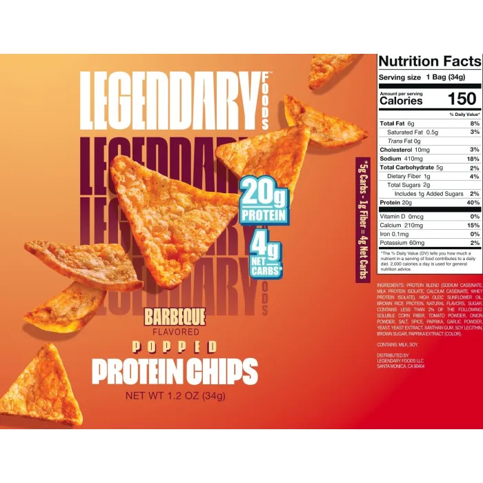 Legendary Foods Popped Protein Chips With Barbeque Flavor, Chips-uri Proteice Cu Aroma De Barbeque, 34 G