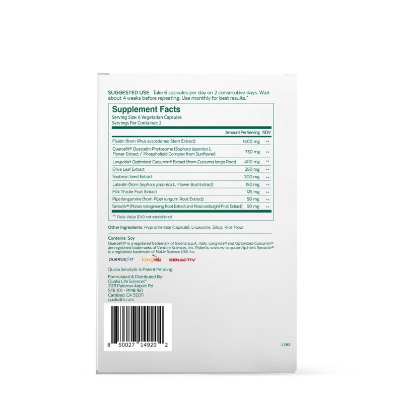 Qualia Life Sciences, Qualia Senolytic, Supliment Avansat Pentru Sanatate Celulara Si Longevitate, 12 Cps