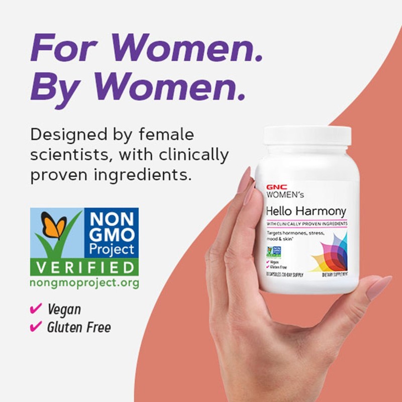 Gnc Women`s Hello Harmony Pms, Formula Pentru Echilibrul Hormonal, Emotional Si Elasticitatea Pielii Femeilor, 90 Cps