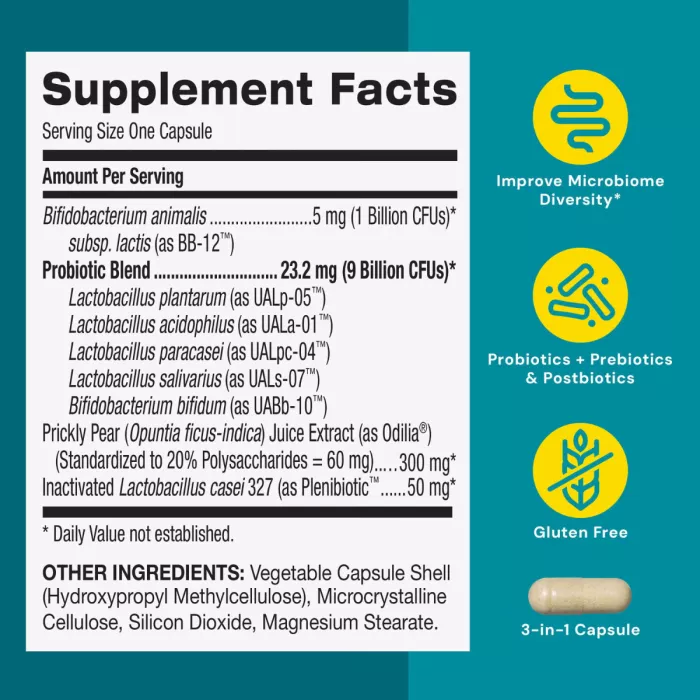 Gnc Gut Health Daily Synbiotic, Formula Studiata Clinic, 10 Miliarde Ufc Culturi Vii, Pentru Digestie Si Microbiom Cu Probiotice Si Prebiotice, 30 Cps