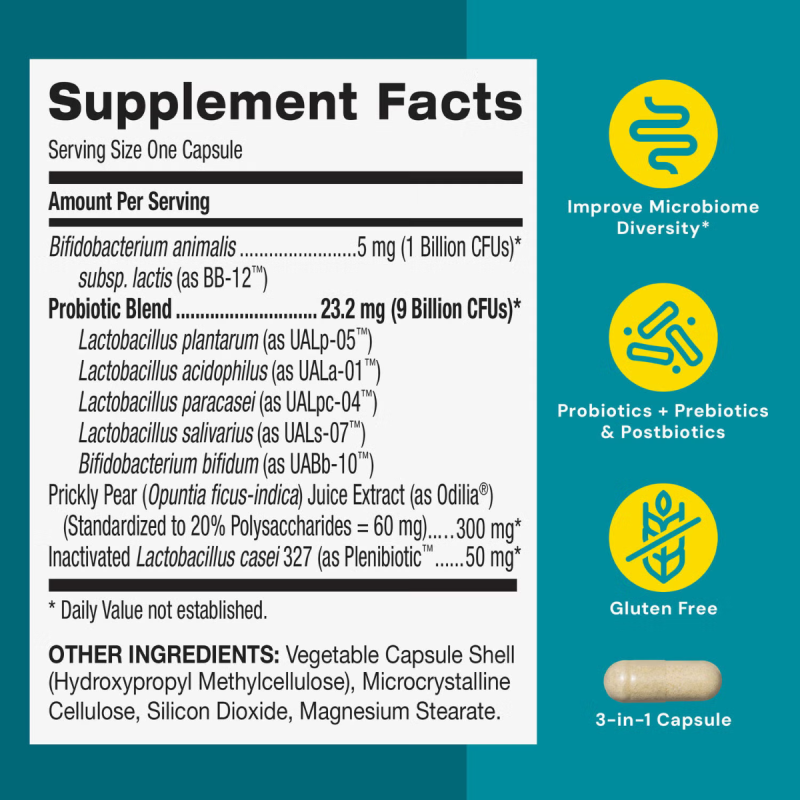 Gnc Gut Health Daily Synbiotic, Formula Studiata Clinic, 10 Miliarde Ufc Culturi Vii, Pentru Digestie Si Microbiom Cu Probiotice Si Prebiotice, 30 Cps