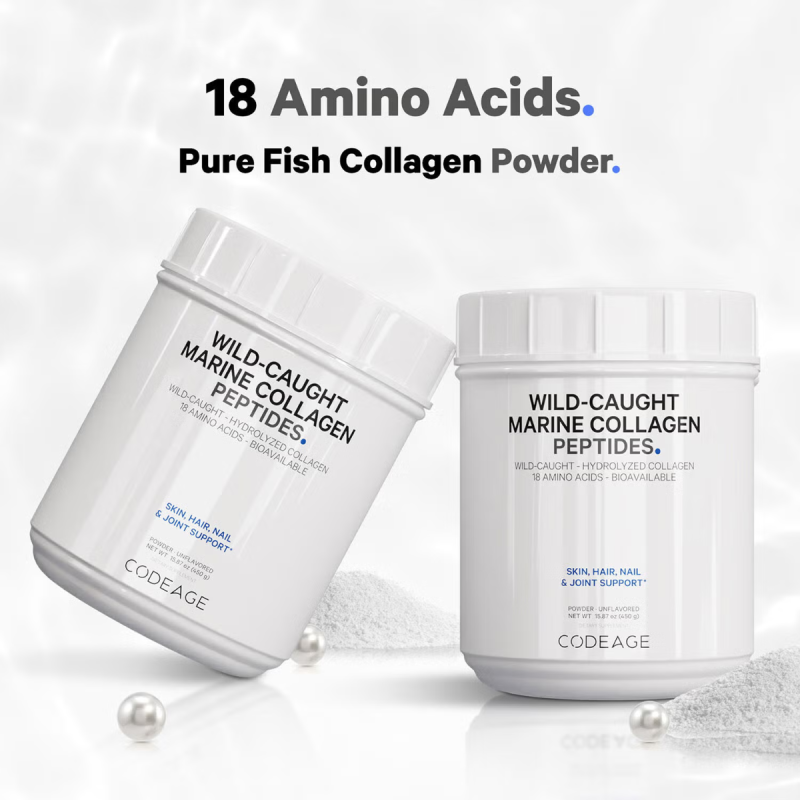 Codeage Wild-caught Marine Hydrolyzed Collagen Peptides Powder Type I And Iii, Colagen Marin Din Pesti Salbatici Tip I Si Iii, 450 G