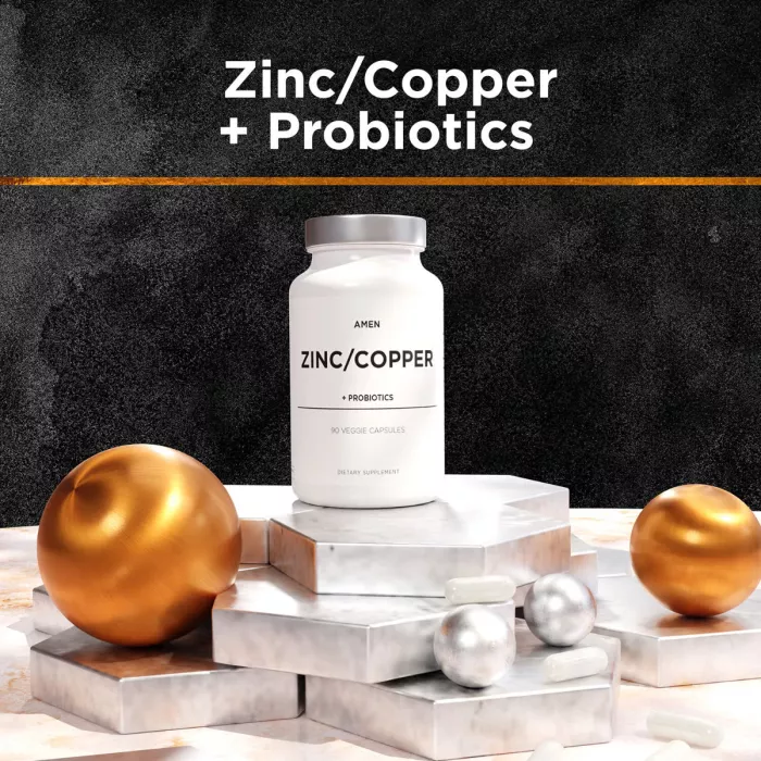 Codeage Amen Zinc/copper + Probiotics 2 Billion Cfu, Formula Pentru Echilibru Mineral Si Digestie Sanatoasa, 90 Cps