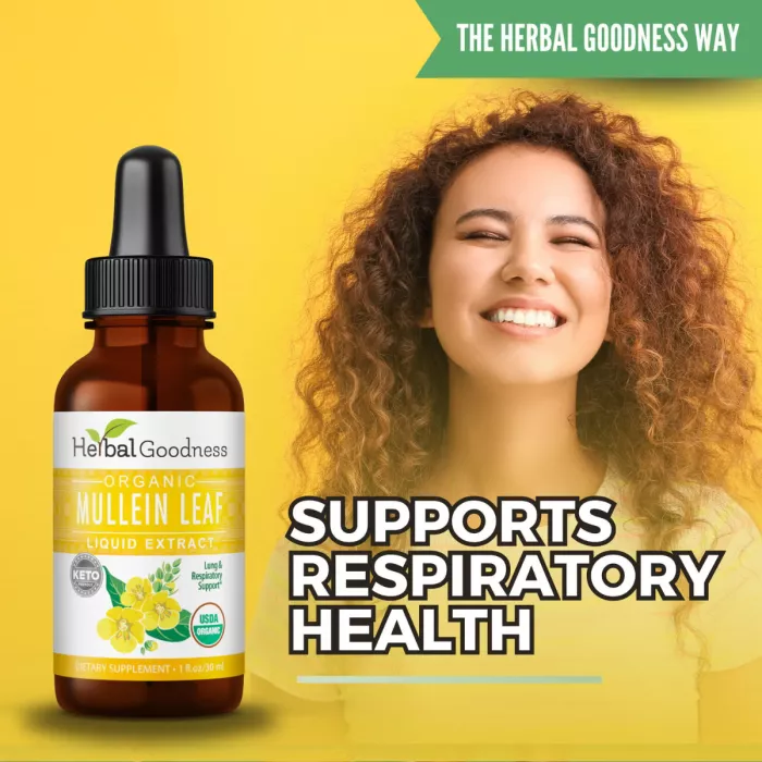Herbal Goodness Organic Mullein Leaf Liquid Extract, Extract Lichid Organic Din Frunze De Lumanarica, 30 Ml