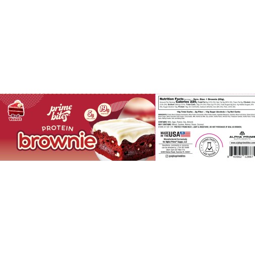 Alpha Prime Protein Brownie, Red Velvet, Prajitura Proteica Cu Aroma De Red Velvet, 65 G