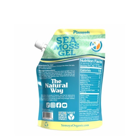 Yemaya Organic, Sea Moss Gel, Gel Organic Yemaya Cu Muschi De Mare Cu Aroma De Ananas, 473 Ml
