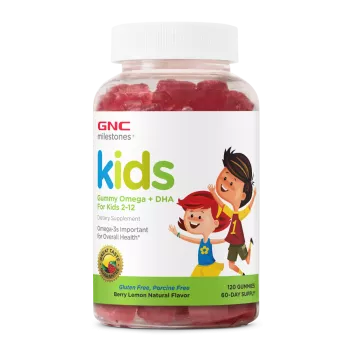 Gnc Milestones Kids Gummy Omega+dha For Kids 2-12, Jeleuri Cu Omega Dha Pentru Dezvoltarea Cognitiva Si Sanatatea Ochilor La Copii, Cu Aroma Naturala De Fructe De Padure Si Lamaie, 120 Jeleuri Gnc Milestones Kids Gummy Omega+dha For Kids 2-12, Jeleuri Cu Omega Dha Pentru Dezvoltarea Cognitiva Si Sanatatea Ochilor La Copii, Cu Aroma Naturala De Fructe De Padure Si Lamaie, 120 Jeleuri