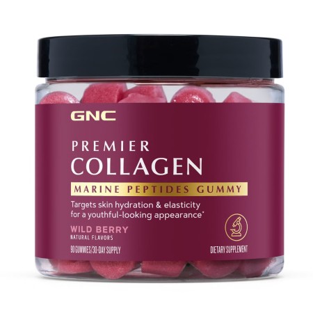 Gnc Premier Collagen Marine Peptides Gummy, Supliment Cu Peptide Marine Pentru Piele Si Par, Cu Aroma De Fructe De Padure Salbatice, 90 Jeleuri