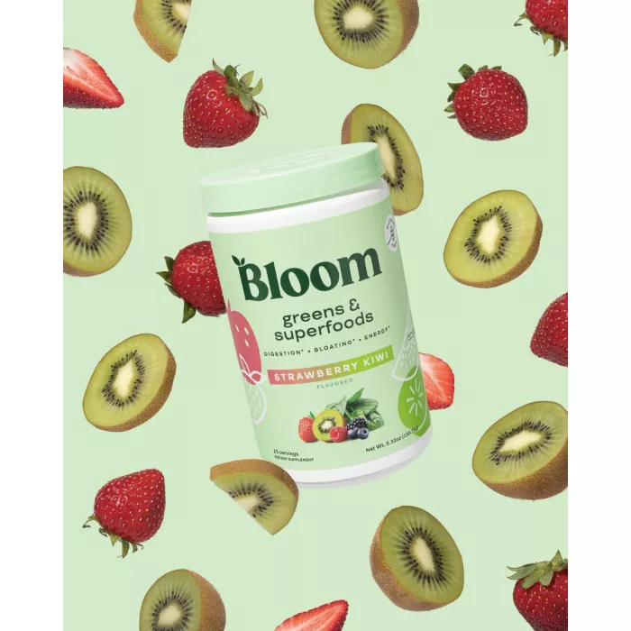 Bloom Greens & Superfoods - Strawberry Kiwi, Amestec De Super-alimente Verzi Cu Aroma De Capsuni Si Kiwi, 150.75 G