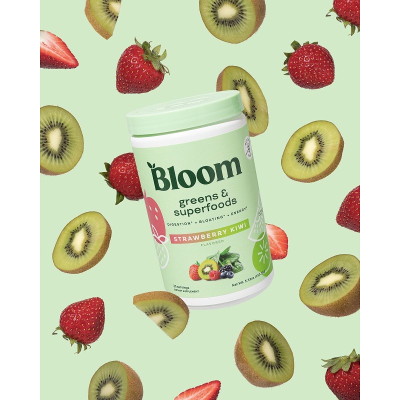 Bloom Greens & Superfoods - Strawberry Kiwi, Amestec De Super-alimente Verzi Cu Aroma De Capsuni Si Kiwi, 150.75 G