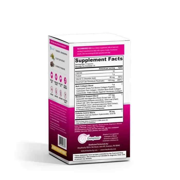 Vitauthority - Multi Collagen Burn: Caffeine-free Metabolism Enhancing Collagen Peptides, Formula Pentru Reducerea Celulitei Si Arderea Grasimilor, 60 Cps