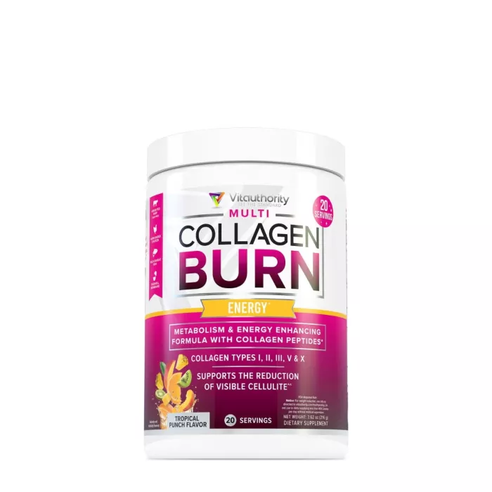 Vitauthority Multi Collagen Burn Energy, Formula Pentru Reducerea Celulitei Si Arderea Grasimilor Cu Aroma De Fructe Tropicale, 216 G