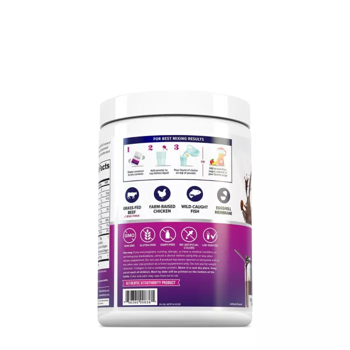 Vitauthority Multi Collagen Protein Plus, Colagen Cu Peptide Imbunatatite Cu Acid Hialuronic Si Vitamina C Cu Aroma De Ciocolata, 316 G