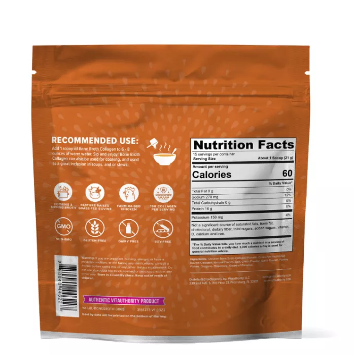 Vitauthority Bone Broth Collagen Cu Aroma Naturala De Supa De Pui, 310 G