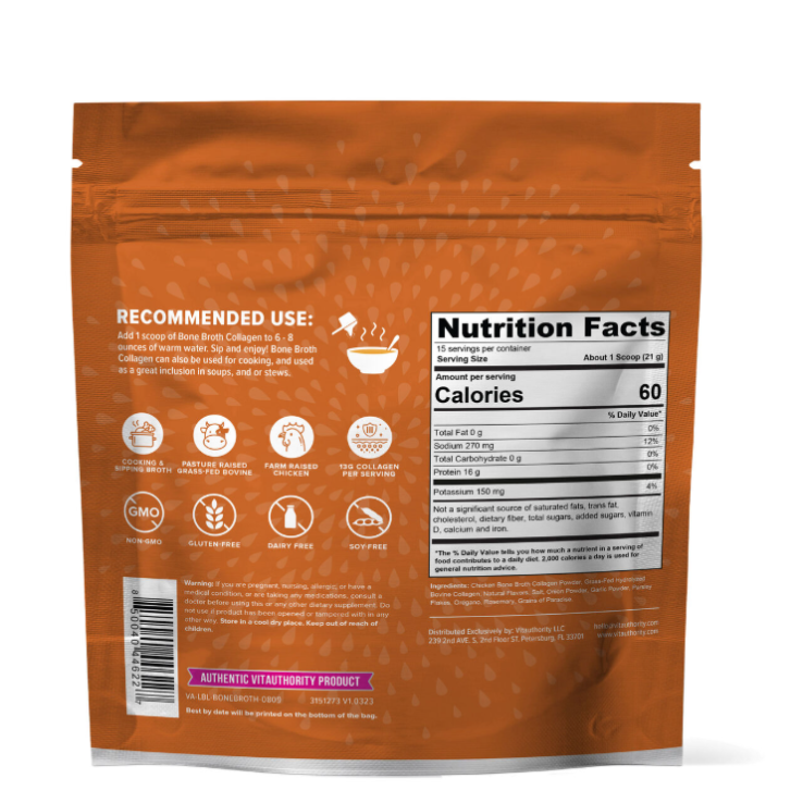 Vitauthority Bone Broth Collagen Cu Aroma Naturala De Supa De Pui, 310 G