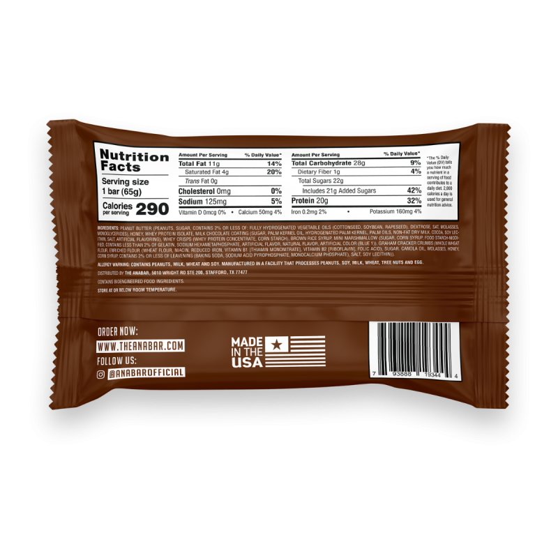 Anabar Protein Candy Bar - S'mores, Baton Proteic Cu Aroma De Ciocolata Cu Lapte Si Bezele , 65 G