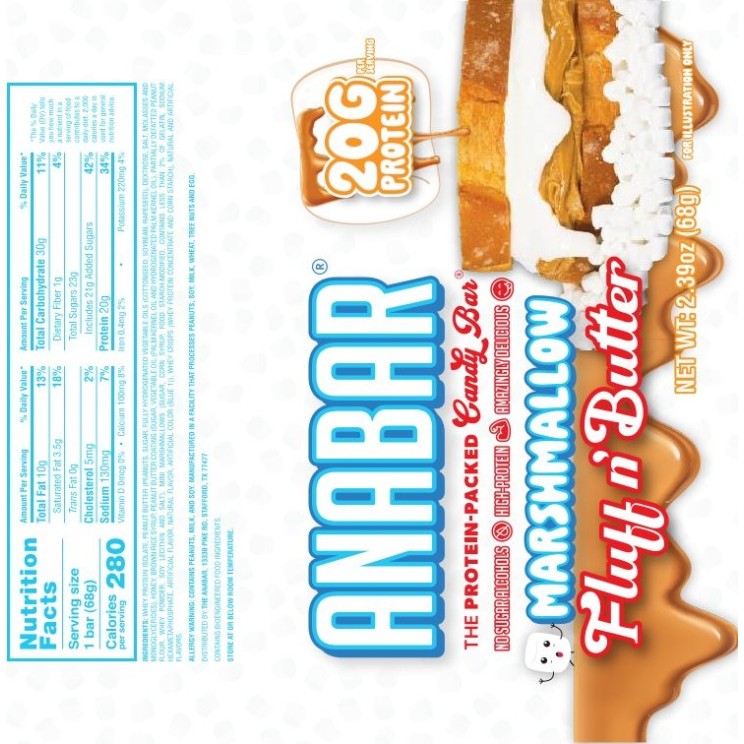 Anabar Protein Candy Bar Marshmallow Fluff N' Butter, Baton Proteic Cu Gust De Crema De Bezele Si Unt De Arahide, 68 G