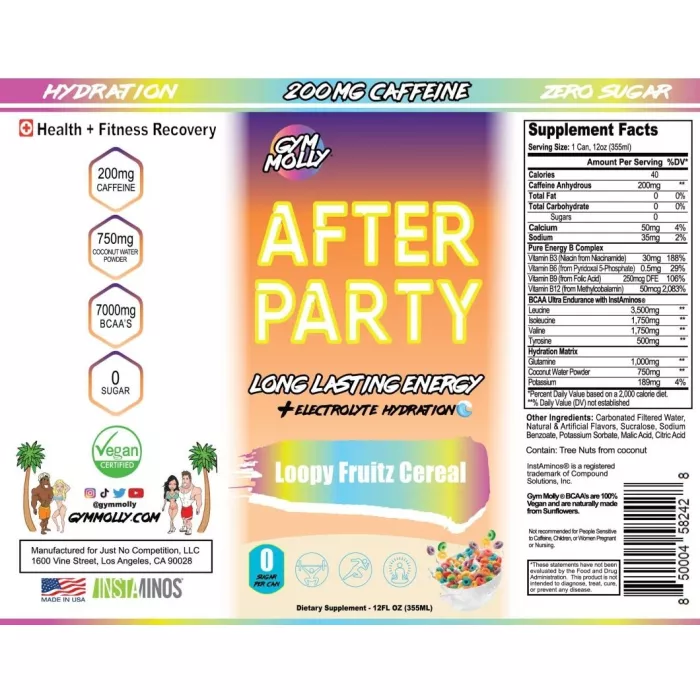 Gym Molly After Party With Strawberry Kiwi Flavor, Bautura Pentru Energie Si Hidratare, Cu Aroma De Capsuni Si Kiwi, 335 Ml